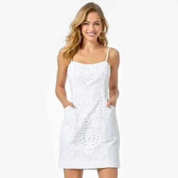 Lilly Pulitzer Dresses & Skirts - Lilly Pulitzer Shelli Eyelet Mini Dress Womens 0 White Cotton Resort Tropical